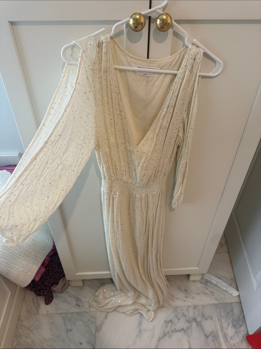Sundry Cream Beaded V-Neck Maxi Dress